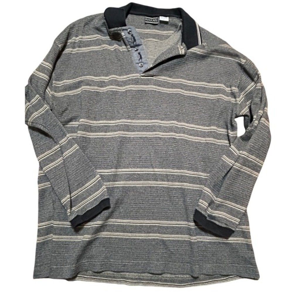 Bugle Boy‎ Company Long Sleeve Striped Polo Shirt Mens XL Cotton Casual